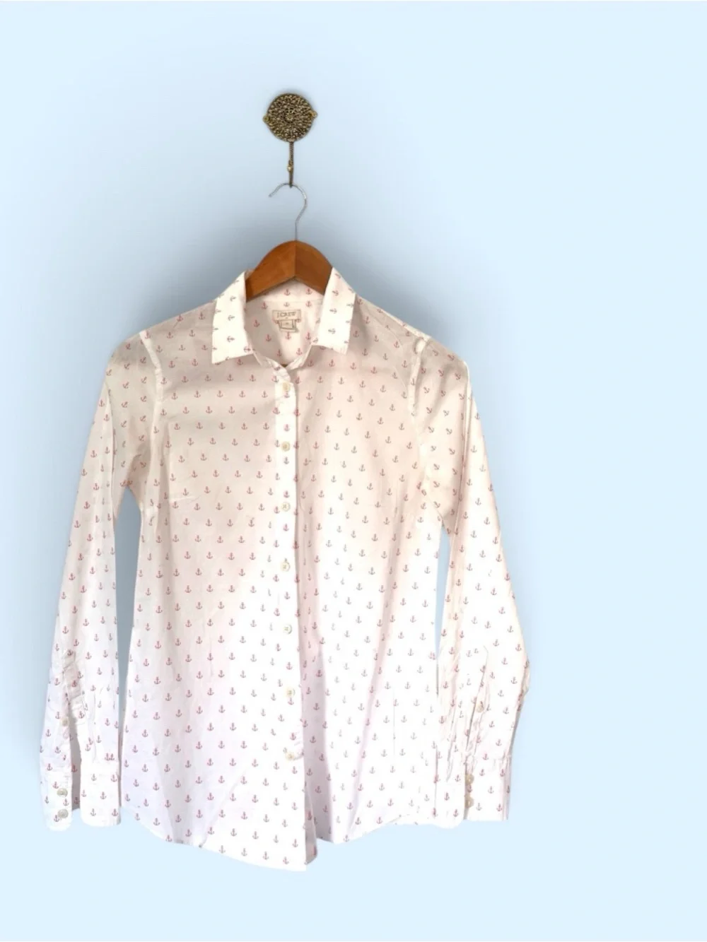J. Crew White Button-Down Shirt with Small Red Anchor Print